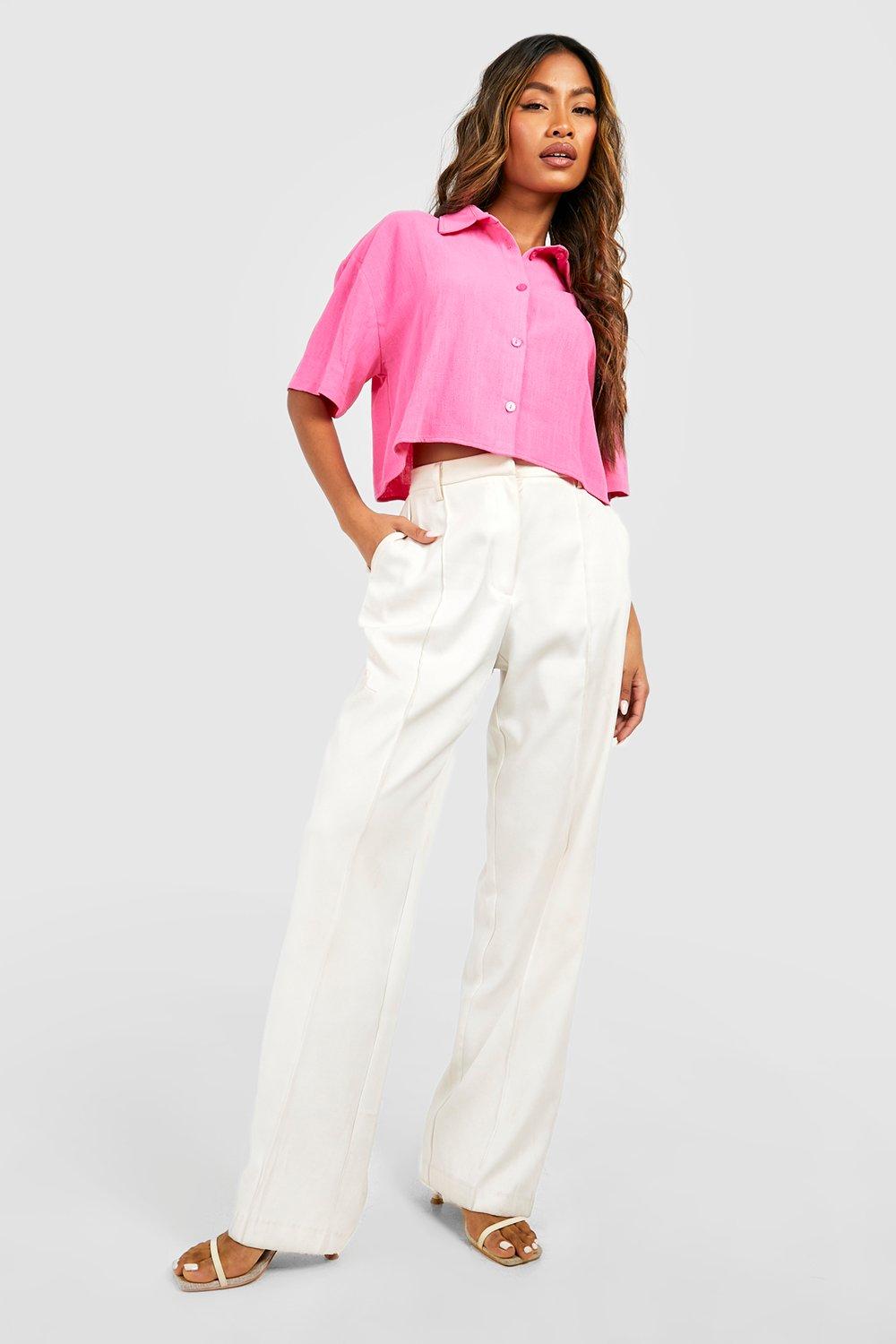 Linen Mix Oversized Boxy Cropped Short Sleeve Shirt | boohoo